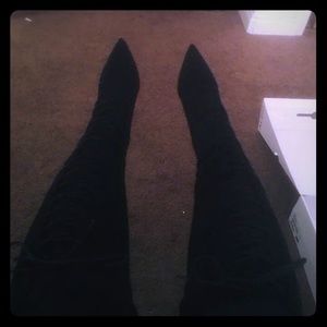 Aldo black lace up over the knee boots